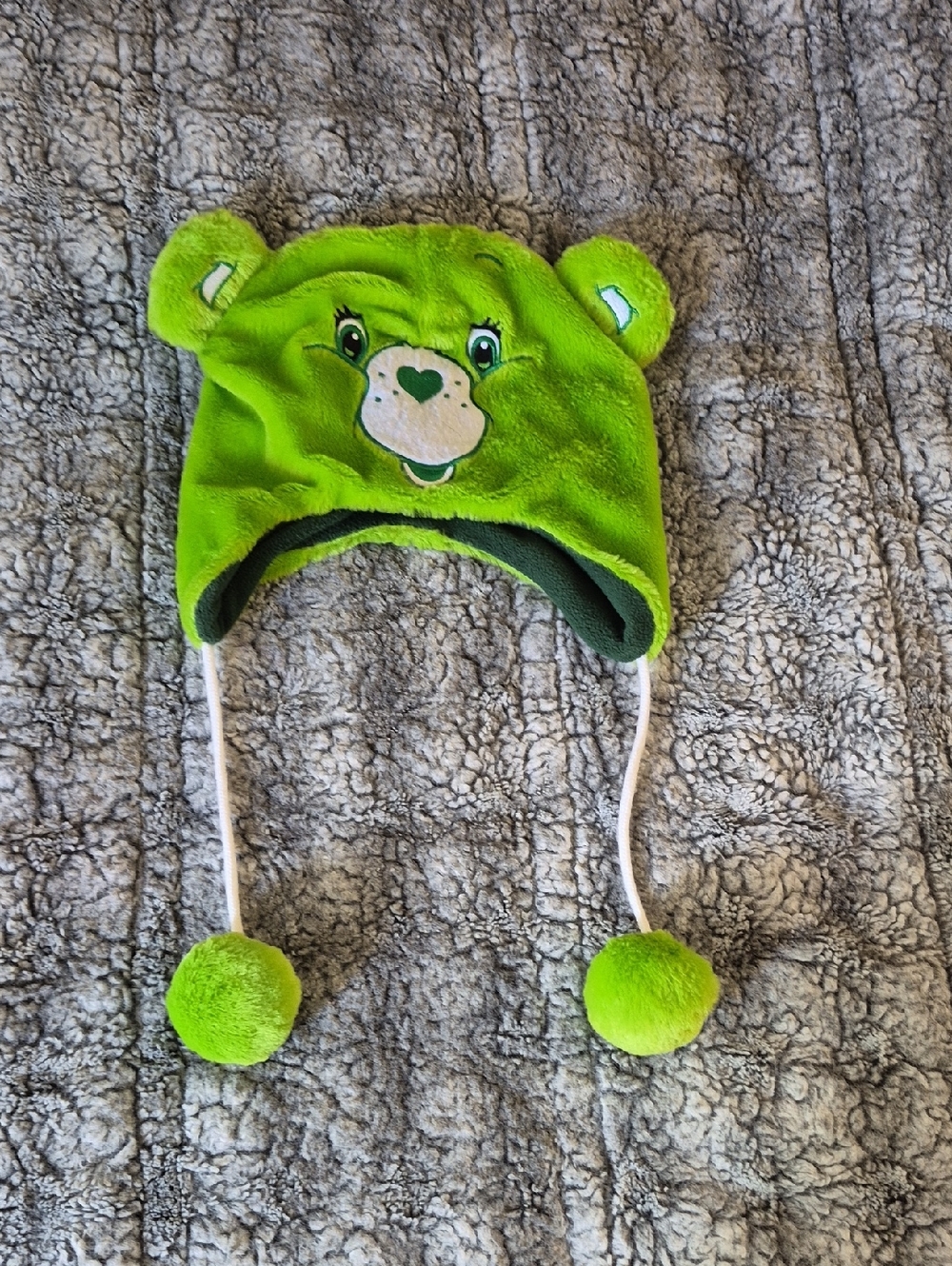 Care Bears 🖤 Green Plush Hat with Pom-Pom Bear Face (705)